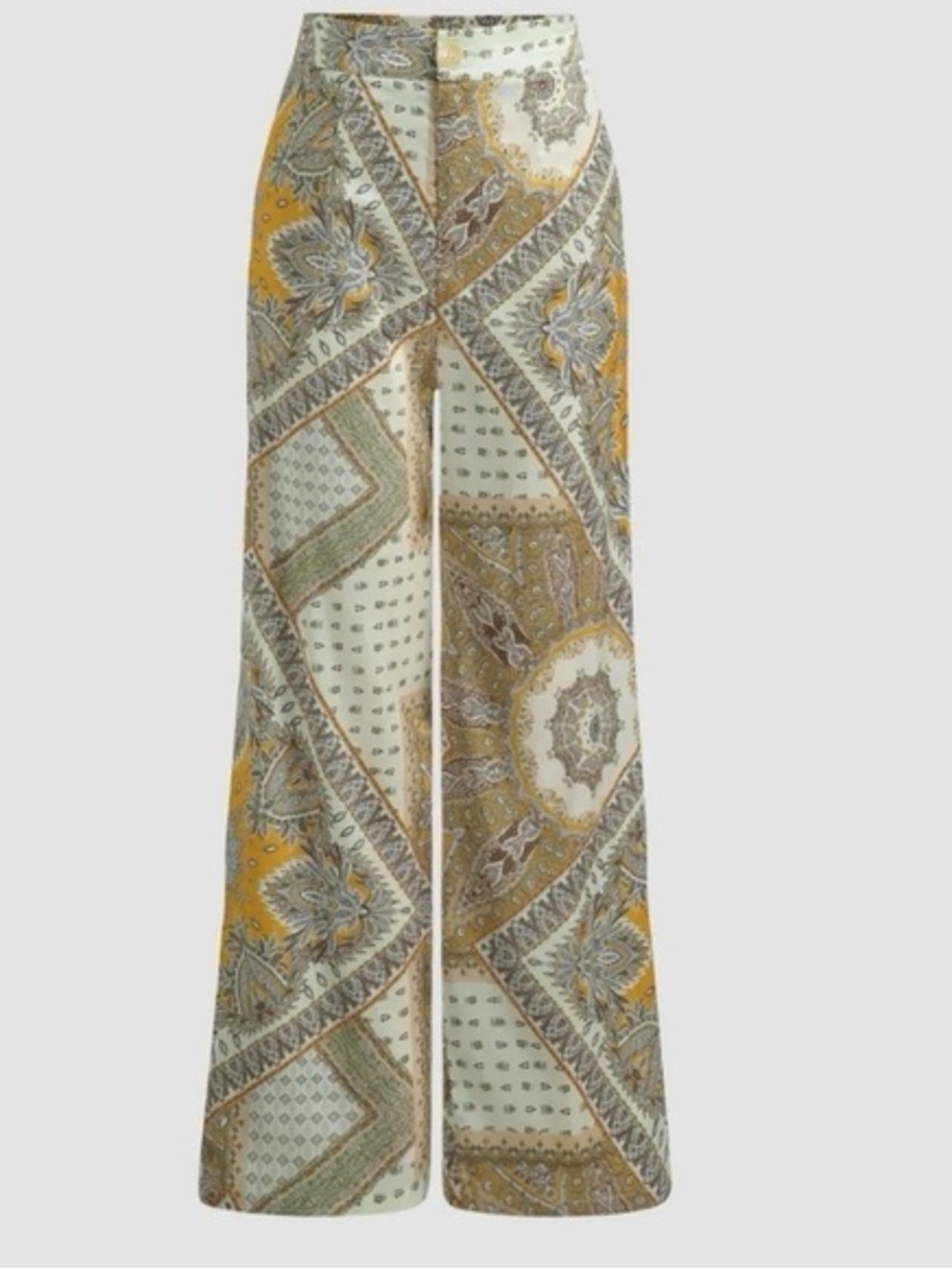 Cider Satin Boho Paisley Wide Leg Trousers